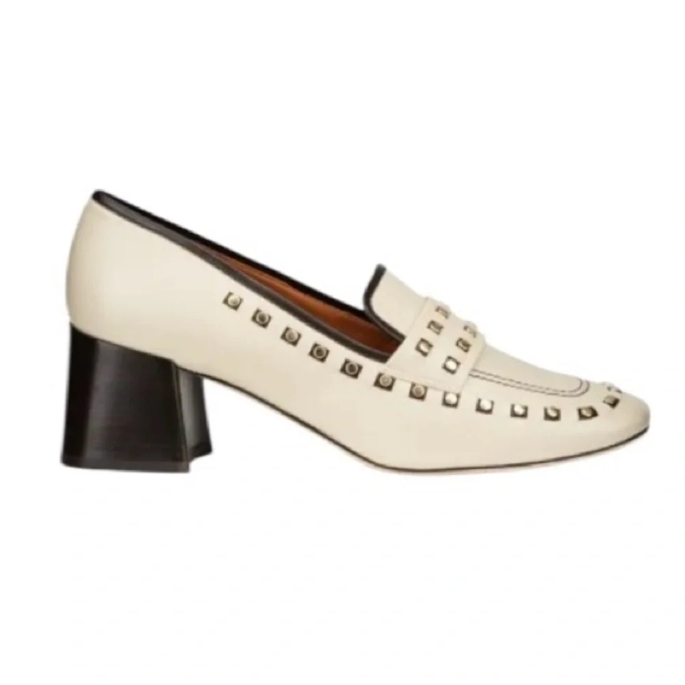 Tory Burch Studded Leather Classic 55mm Stacked Heel Loafers - Picture 1 of 7
